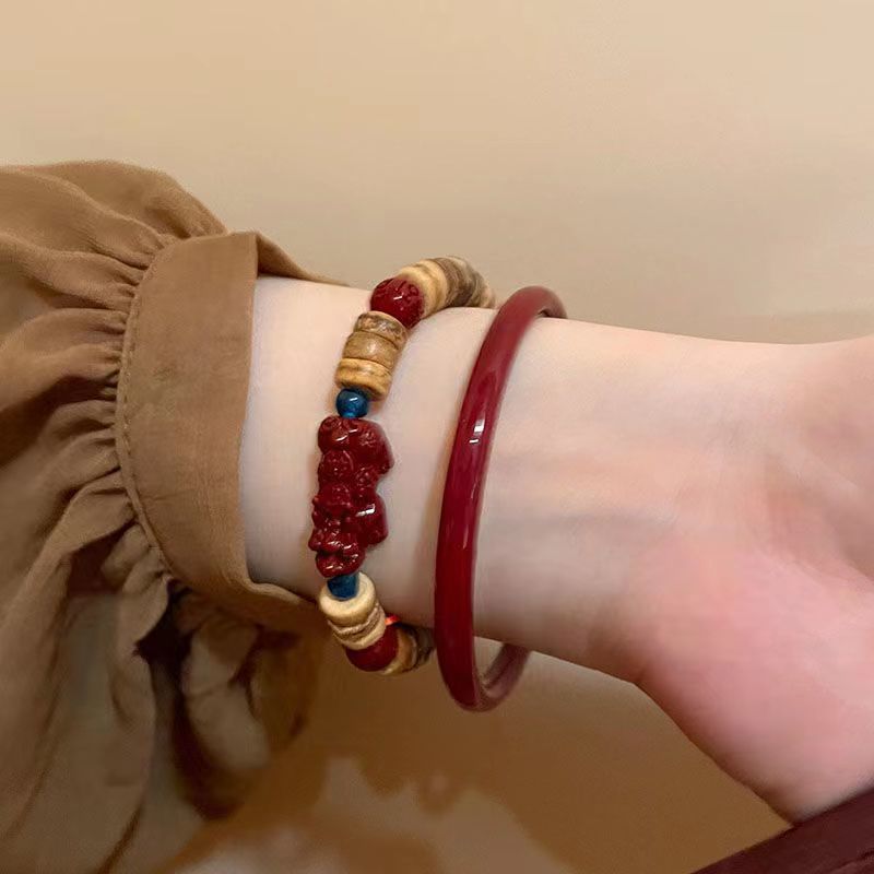 Nuevo estilo chino cáscara de coco cinabrio cuentas pulsera traje ins nicho diseño retro temperamento todo partido antiguo estilo pulsera