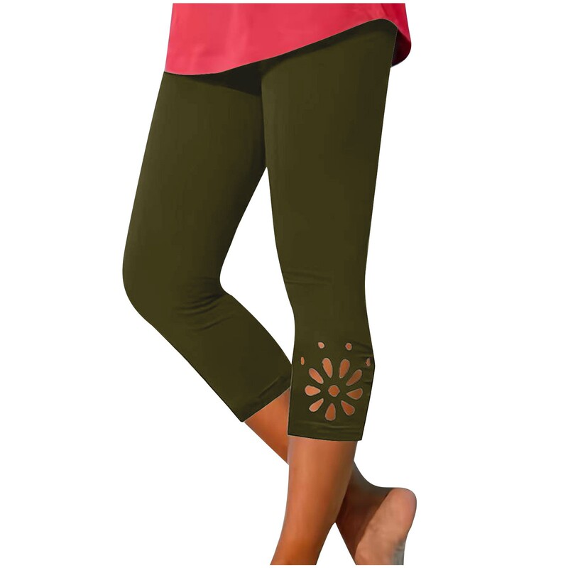 Cross-Border Women's High-Waisted Pants Summer Solid Color Slim-Fit Hollow-Out Cropped Pants