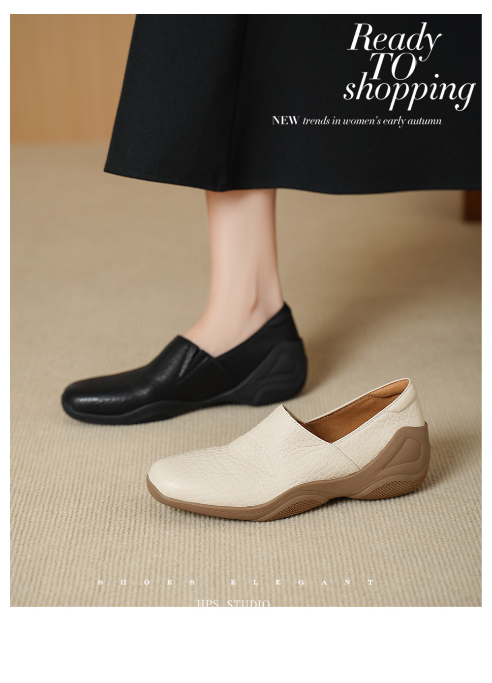 Giày loafer nữ da dê mũi tròn, gót trung 3 cm, hoa nổi, phong cách cổ điển — đen chi tiết 1