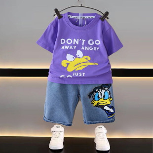 Boys' suit Children's Street Short-sleeved T-shirt 2024 New Stylish Boys Baby Summer Fashionable Denim Shorts