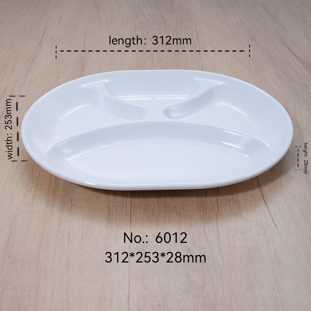 Plato de comidas rápidas de melamina blanca multiplate de plástico de porcelana imitación para comedor escolar de cuatro placas y seis placas personalizadas