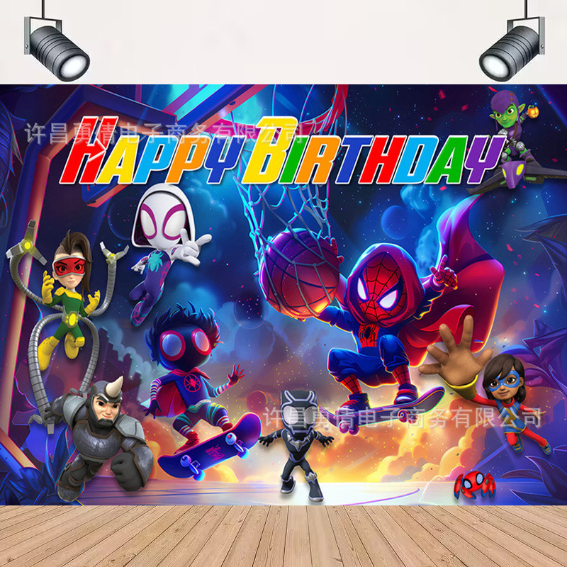 Cross-border New Spider-Man and Amazing Friends Photography Background Cloth Birthday Party Celebration Decoration Banner Props