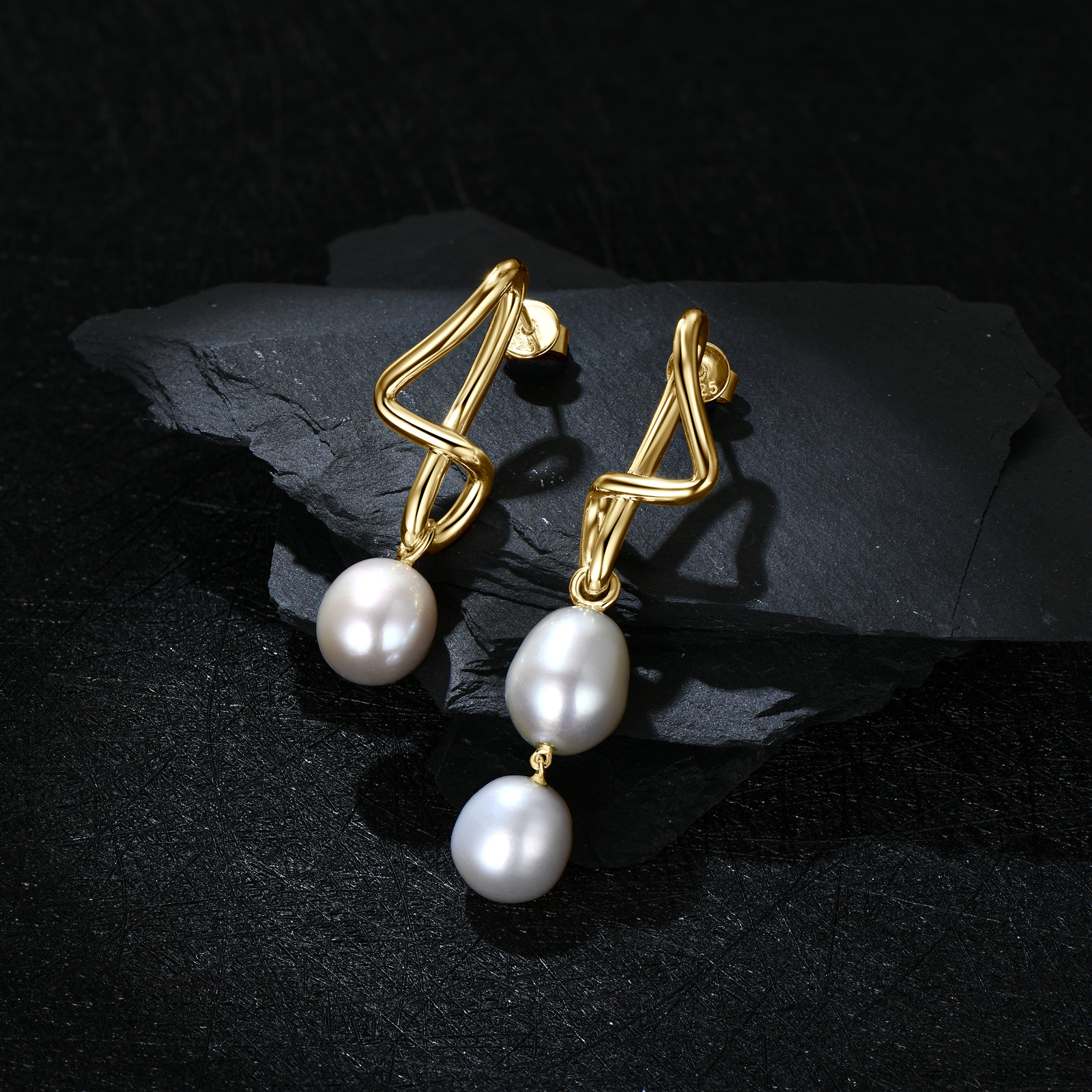 Elegant and Unique Ladies Pearl Earrings in Asymmetrical Design, 925 Sterling Silver Jewelry for Women