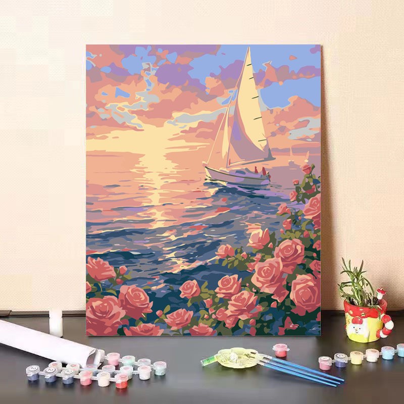 Pintura al óleo digital DIY paisaje floral pintada a mano pintada al óleo pintada decoración de la sala de estar pintada colgante de alta calidad pintura descomprimida image 57