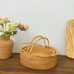 藤編手提籃日式編織收納籃戶外野餐籃糖果麵包筐桌面置物籃購物籃