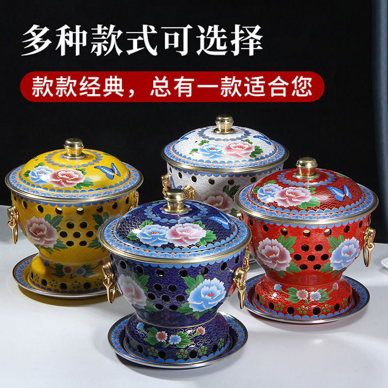 Cloisonné Single-Person Enamel Pot Small Hot Pot for Serving Alcohol Stove Household Single-Person Oil Hot Pot Pure Copper Pot