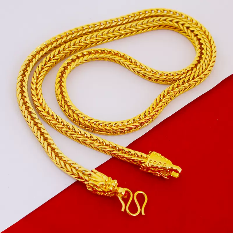 18K镀金龙头狐尾项链男仿金6N编织方狐尾颈链抖音快手直播金链子
