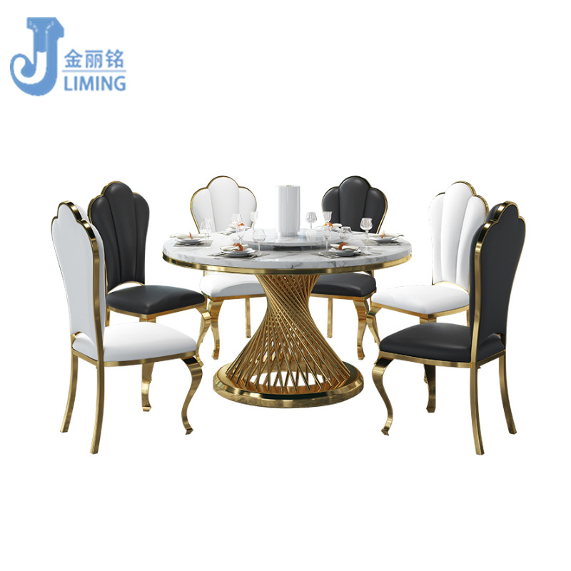 Fábrica al por mayor muebles de sala de estar mesa de comedor de acero inoxidable conjunto Mesa Redonda mesa de comedor de acero inoxidable y silla combinación