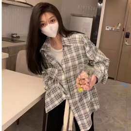 日系格子防晒衬衫外套女夏季港味复古慵懒风休闲宽松薄款长袖衬衣
