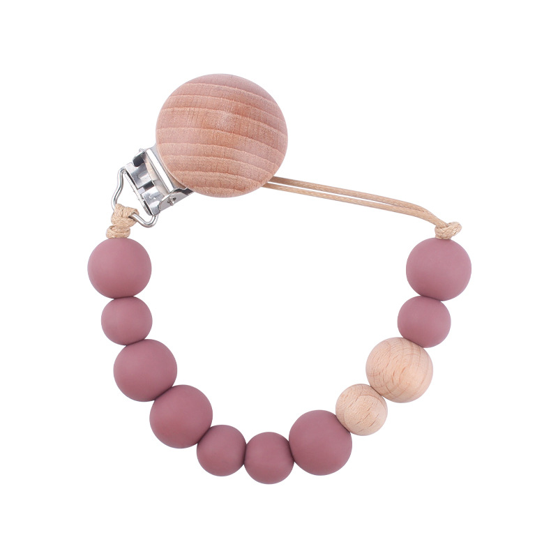 Suministros para bebés calmante clip de chupete de haya cuentas de silicona para bebés mordedura Cadena de chupete cadena anti-caída Nuevo Amazon