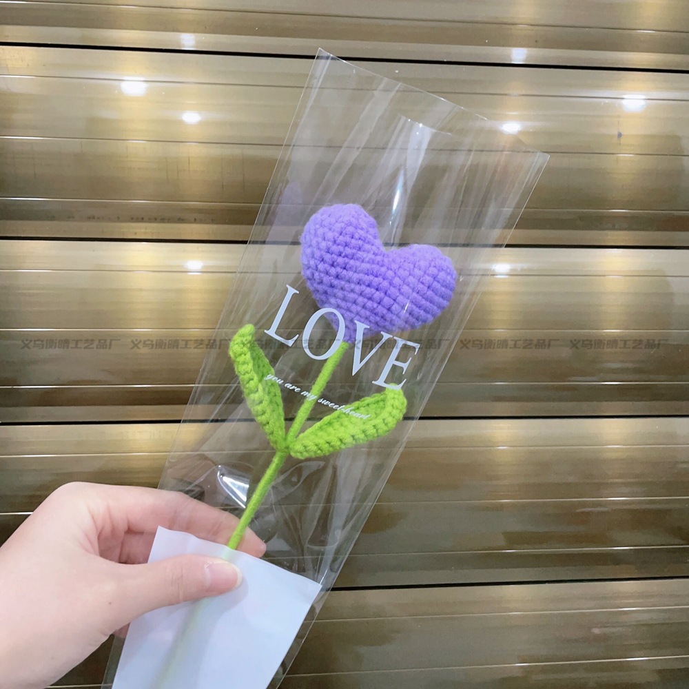 Lily tejido a mano acabado rosa Lily Tulip flor artificial lana ramo regalo