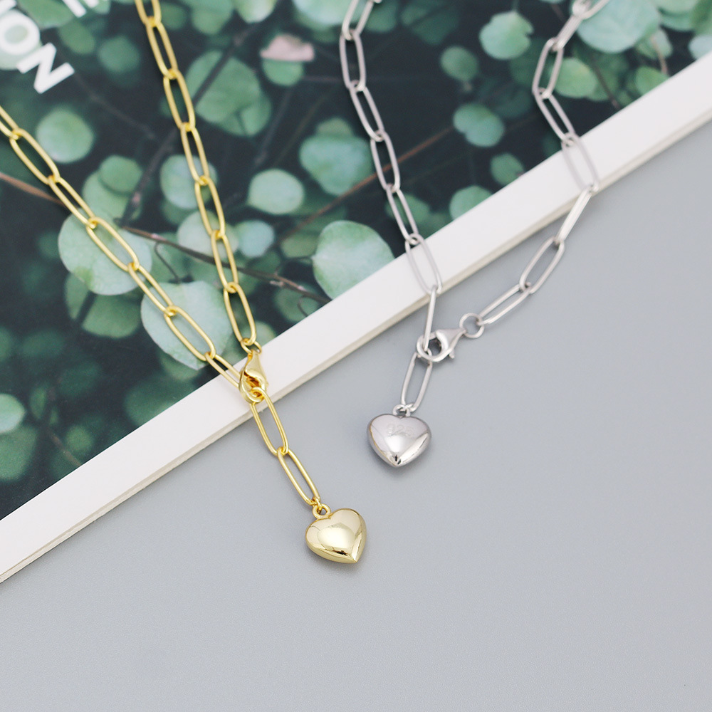 Fashion Heart Shape Silver Necklace Patchwork Stainless Steel Necklaces