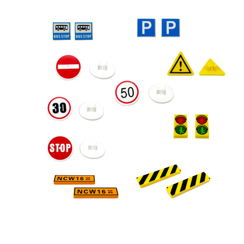 Small Particle Building Block Printed Clock Eyes Pizza Cookies New Year Fortune Character Road Barrier Parts Figure Accessories