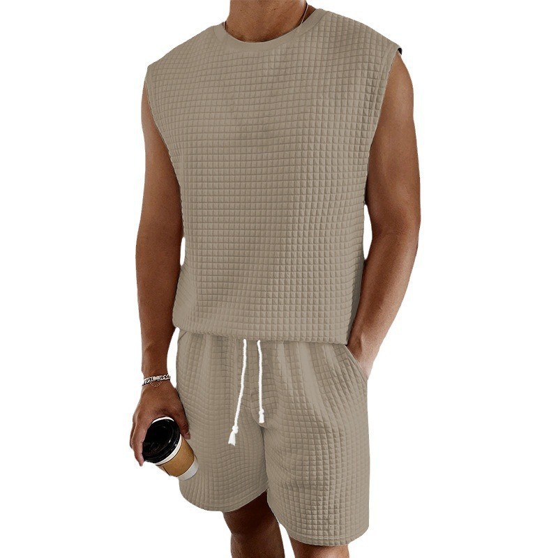 Men's Sports Suit For Summer Leisure Small Checkered Sleeveless Vest And Shorts Set New_voghion.com