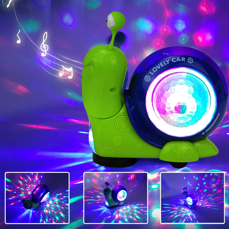 Cross-border electric universal walking small snail colorful light projection dynamic music universal obstacle avoidance sound and light projection