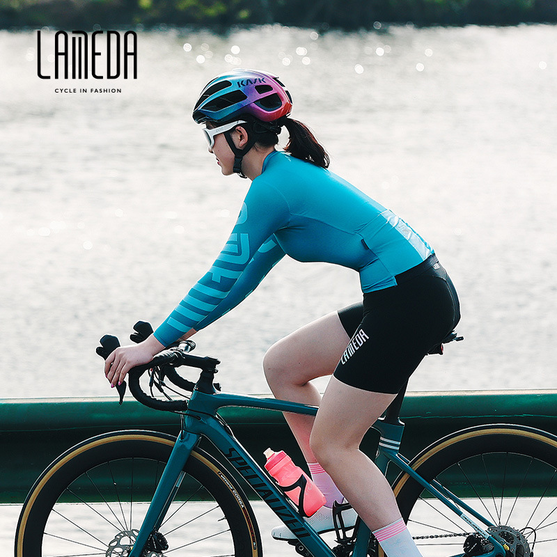 兰帕达款新款夏季女骑行服骑行长袖潮流纯色渐变自行车单车服上衣