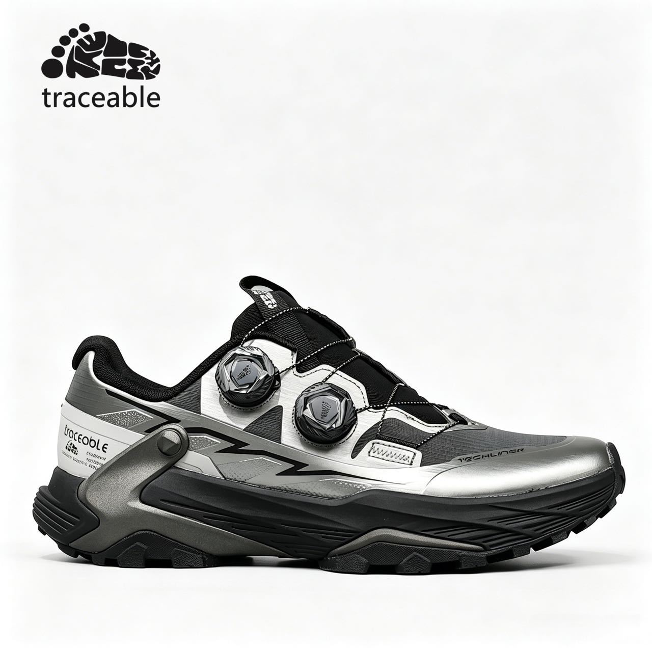 Double Knob Buckle Outdoor Hiking Shoes for Men, Waterproof, Non-Slip, Breathable Hiking Shoes for Women, Black and Silver Off-Road Sports Shoes