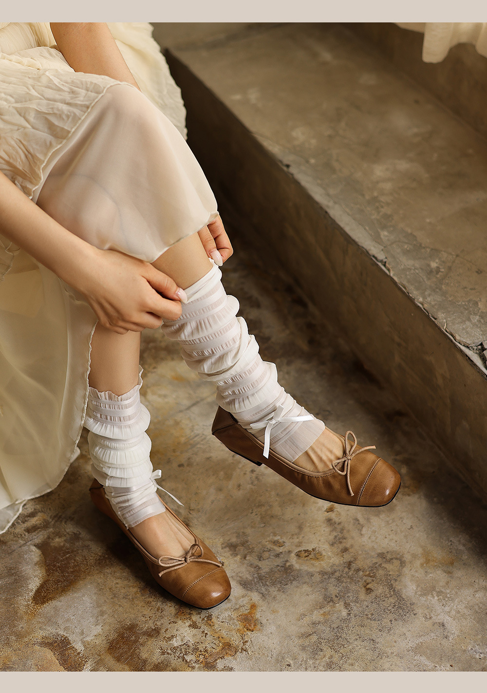 Giày ballet nữ mũi tròn da bò mềm, kiểu trứng cuộn, cổ nông — đen chi tiết 8