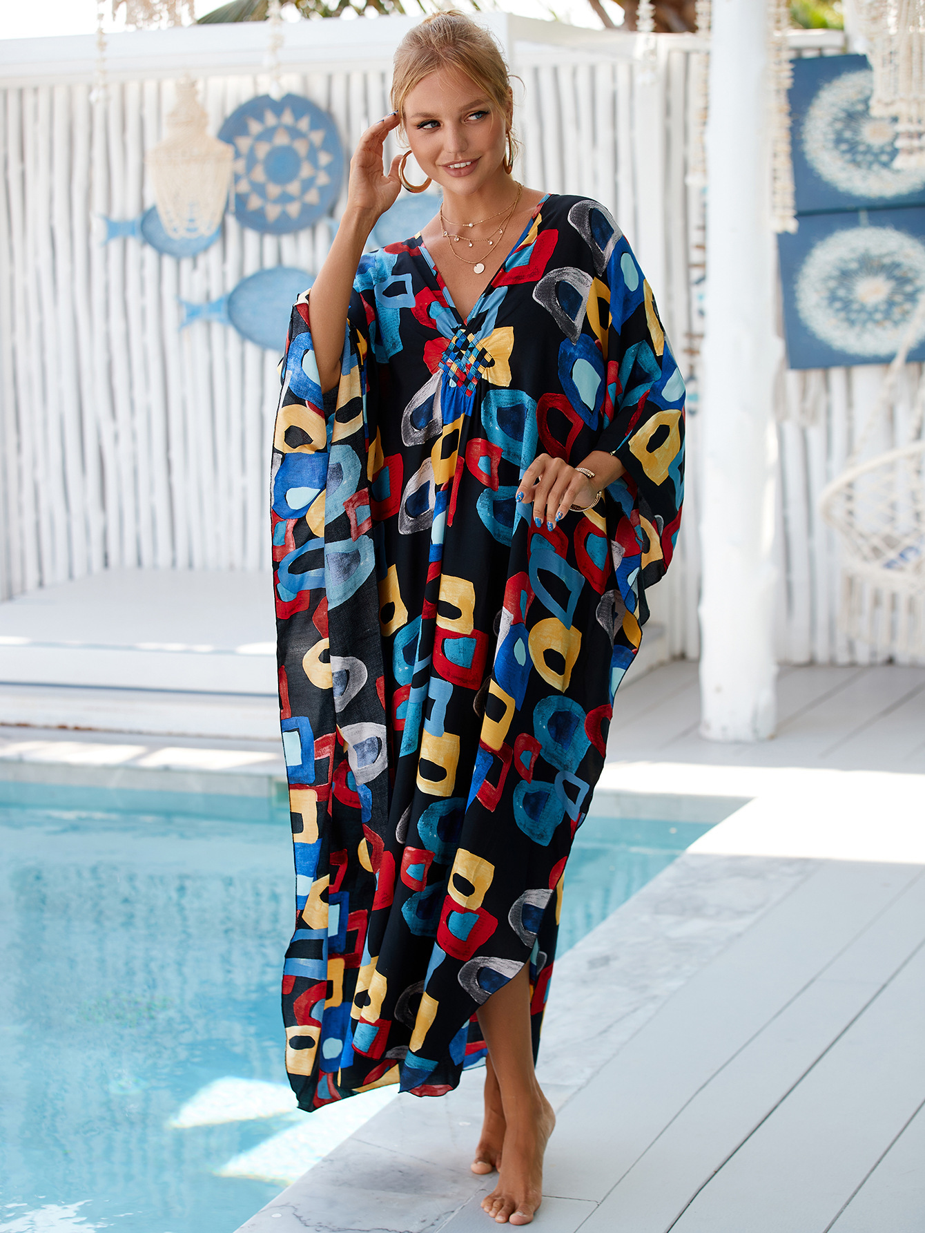 224g Weight Sunscreen Shirt Outerwear Type 3/4 Length Sleeve Sleeve Length Polyester Fabric Type Long Top Length V Neck Neckline Printing, Leopard Pattern Spring&Summer Season Women's Gender Vacation, Beach Style Women's Printing Leopard Vacation Beach Cover Ups 23
