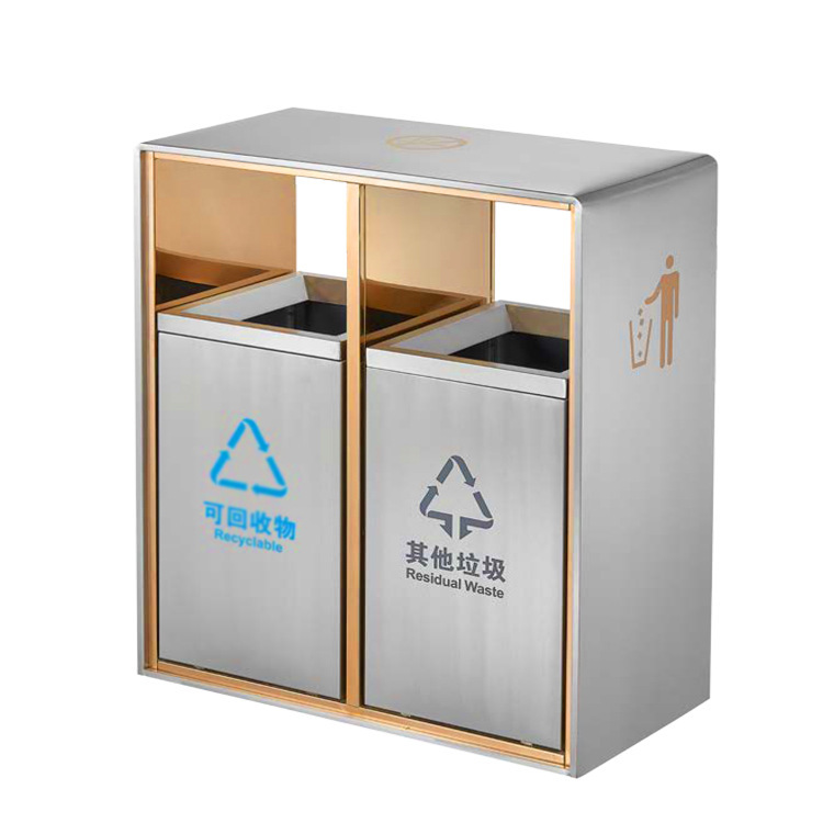 Basura comercial personalizada puede caja de fruta de acero inoxidable muñeca de la gente Hotel vestíbulo piso diapositiva ascensor bote de basura para no fumadores