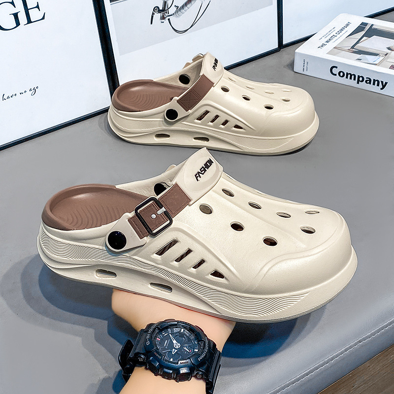 Zapatos de verano nuevos zapatos de agujero transpirables de doble capa, zapatillas frescas huecas en la playa, zapatos de hombre con suela gruesa