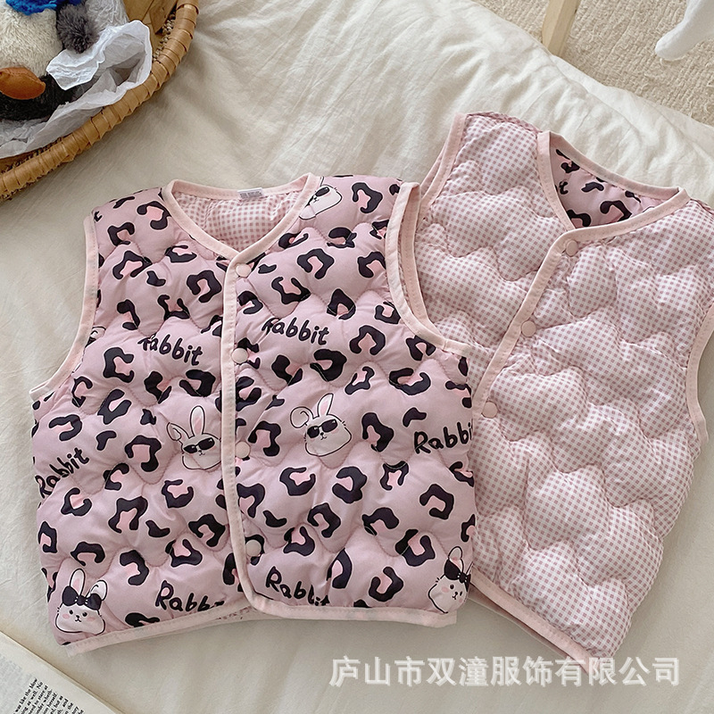 新款儿童棉马甲中小男女童保暖棉背心坎肩婴幼儿棉马夹印花双面穿|undefined