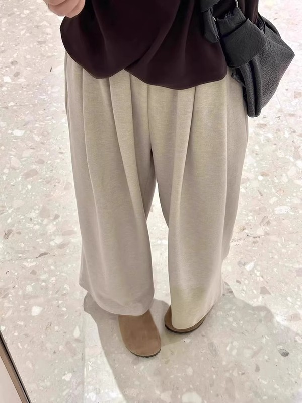 灰色糯米裤女2025新款秋季高腰小个子宽松垂感慵懒松弛感阔腿裤子|undefined