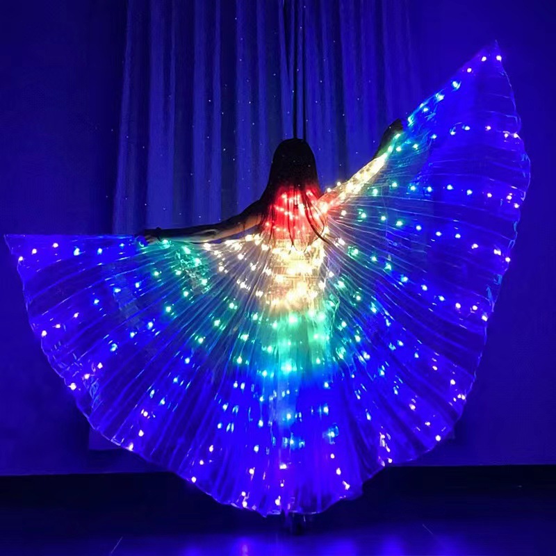 Halloween LED iluminado alas grandes alas 360 grados colorido adulto baile del vientre espectáculo de danza capa alas doradas