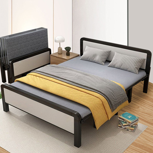 Factory Rented Room Foldable Soft Bag Bed Four-fold Military Bed Household Wooden Bed Durable Portable Foldable Nap Bed