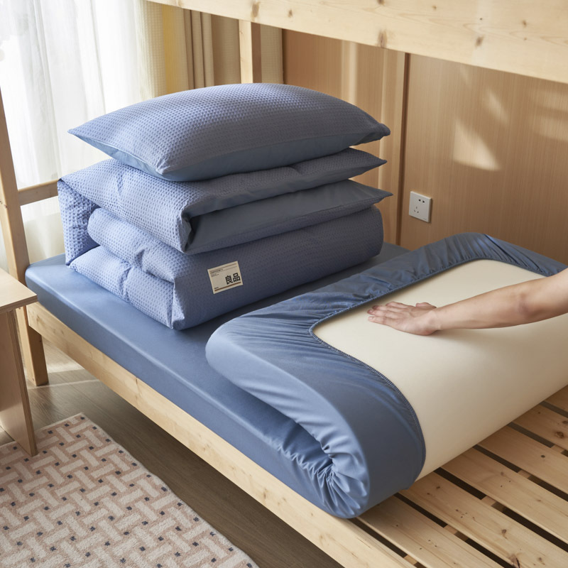 Juego de cama de dormitorio de estudiantes de gofrage de algodón puro de tres piezas 2025 nuevo verano sábana simple ropa de cama