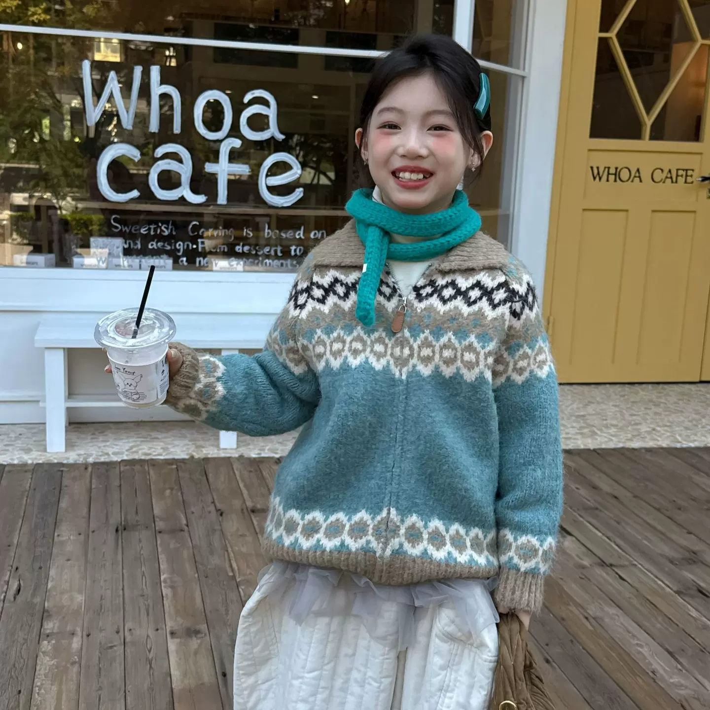 花与寻女童开衫毛衣2025冬款韩版翻领开衫毛衣百搭针织上衣亲子款