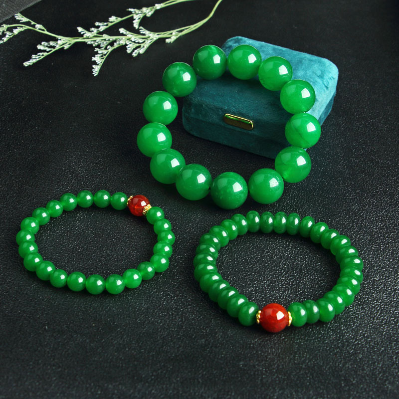 Malay Jade Bracelet 10 mmDIY18mm Large Round Bead Bracelet Imperial Green Bracelet for Men and Women Couple Malay Jade Bracelet 10 mmDIY18mm Large Round Bead Bracelet Imperial Green Bracelet for Men and Women Couple