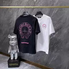 European and American Cross-Border Ch Crowe Spring and Summer New Cross Horseshoe Sanskrit Patch Handmade Button Embroidered Short-Sleeved T-Shirt