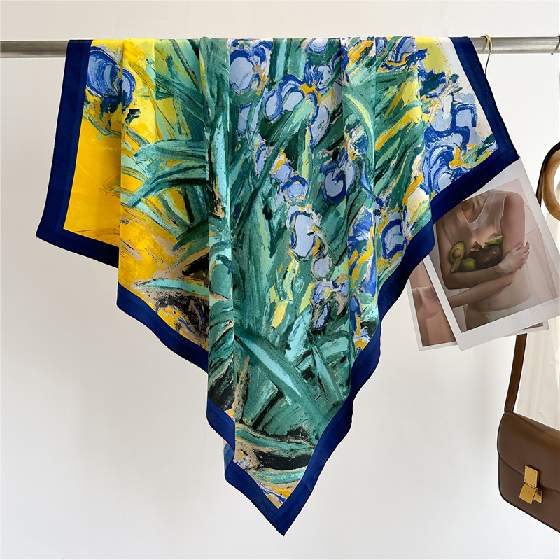 Tulpenblüten-Schal, großer Schal, 90 cm, Seidenschal, Samt-Twill, Frühling/Sommer, Tourismus-Schal, Sonnenschutz, einfach_voghion.com