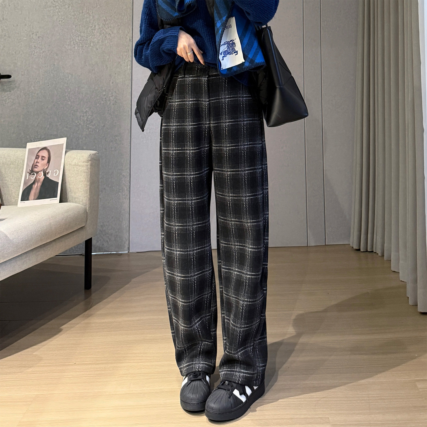 아름다운 작은 아름다운 GRAYLEY는 호주 벨벳 PLAT 바지입니다  겨울 기모 캐주얼 바지 마이크로 아크 낫 커버 바지 따뜻한 바지