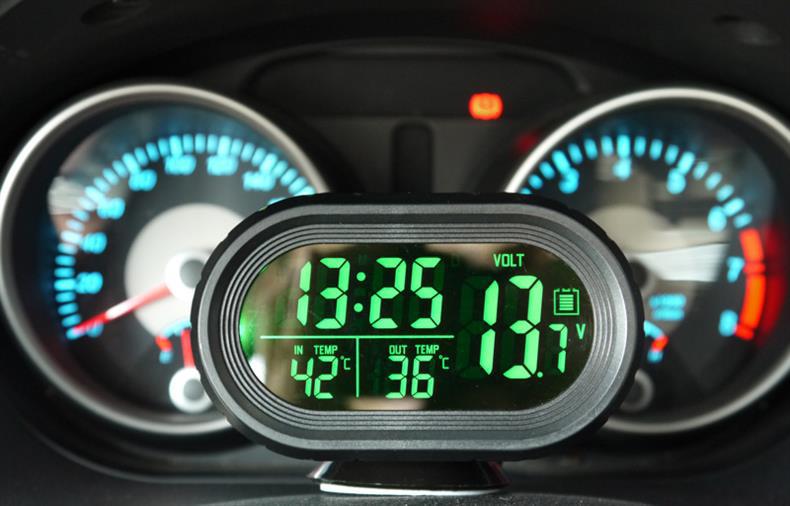 Creative Car Clock Car Thermometer Voltmeter Car Interior and Exterior Temperature Detection Car Digital Watch Luminous
