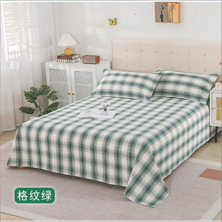 老粗布三件套全棉家庭用床上用品条纹格本白双人床单枕套四季通用