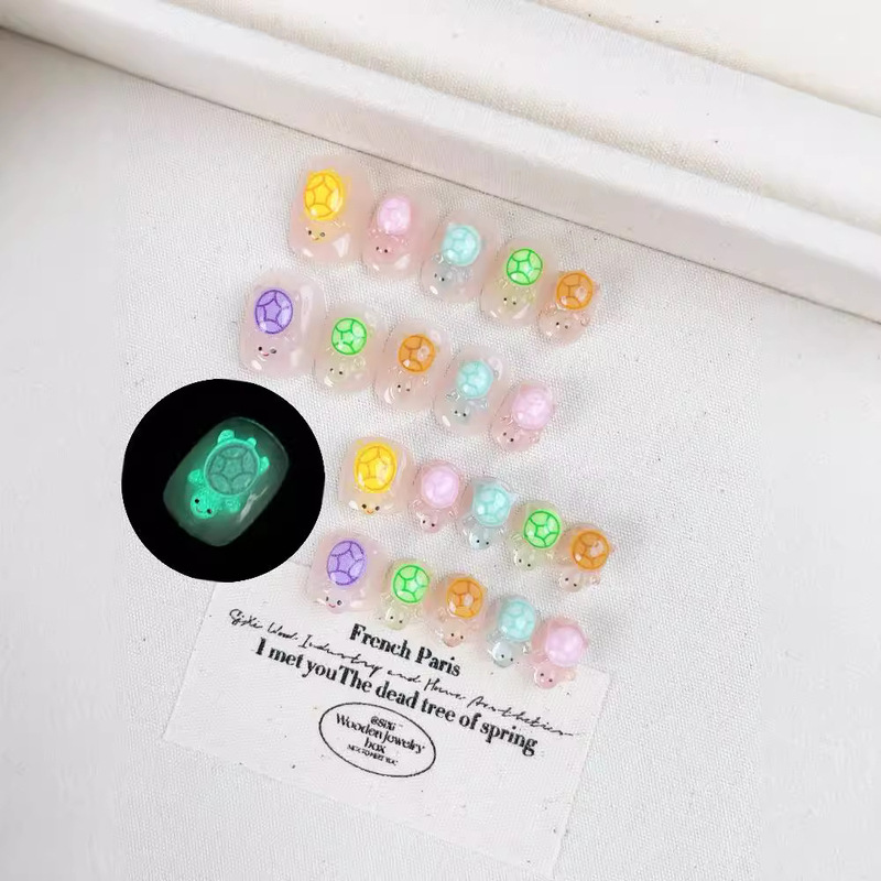 Little Turtle Wearable Nails Parent-Child Style Fake Nails Children's DIY Nail Pieces Wholesale in Stock Glowing Wearable Nails Little Turtle Wearable Nails Parent-Child Style Fake Nails Children's DIY Nail Pieces Wholesale in Stock Glowing Wearable Nails