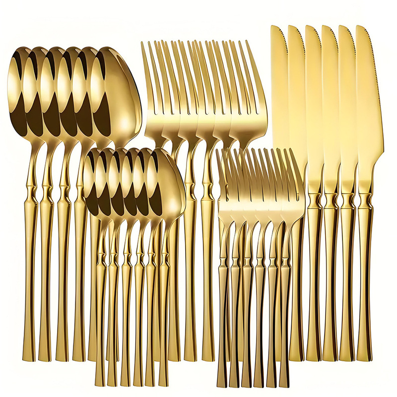 Cross-Border Hot-Selling Small Waist Golden Stainless Steel Western Tableware 30/24 Piece Set Steak Knife, Fork, Spoon and Tea Spoon Set