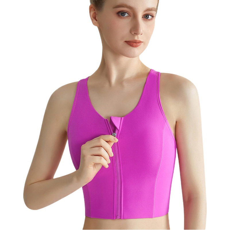 LAHN Lycra ropa interior deportiva de alta resistencia a prueba de golpes con cremallera frontal integrada Copa fija en forma de I belleza espalda sujetador deportivo