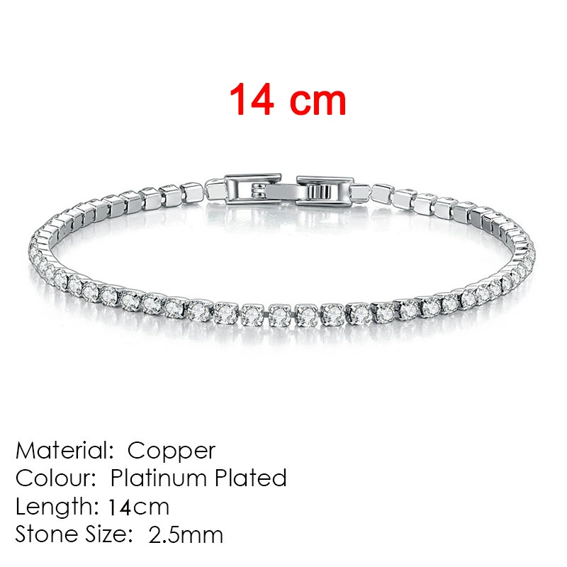 Браслет tennis Chengyuan Jewelry, циркон 2,5 мм, медь с гальваническим покрытием, 14–19 см