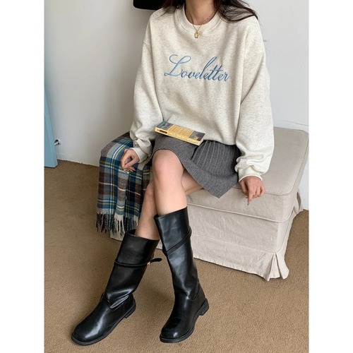 3th Morning Relaxed Minimalist Design Color-blocked Embroidered Letter Crew Neck Sweatshirt ZY2104