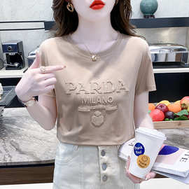 2023新款T恤韩版短袖圆领套头夏季甜美淑女标准气质通勤上衣
