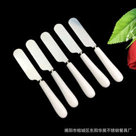 厂家新款430不锈钢白色陶瓷柄奶油刀 短柄芝士刀跨境电商黄油抹刀