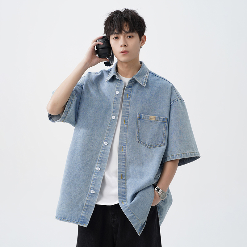 Old Washed Denim Short-sleeved Shirt Men's Spring and Summer 2025 New Retro Loose Japanese Casual Shirt Coat Women