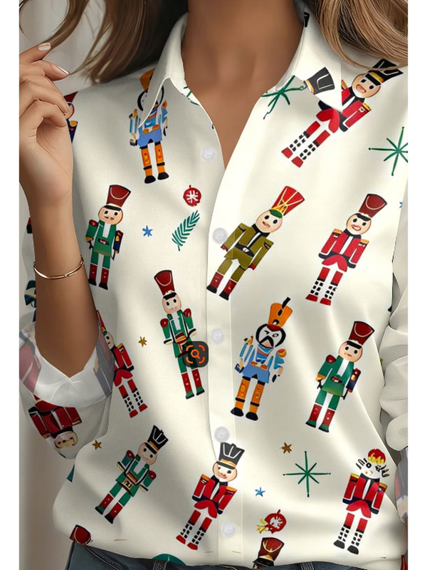 Cross-border TK2026 New Christmas Print Women's Shirt Long Sleeve Turn-down Collar Casual European and American Style Women's Top Cross-border TK2026 New Christmas Print Women's Shirt Long Sleeve Turn-down Collar Casual European and American Style Women's Top