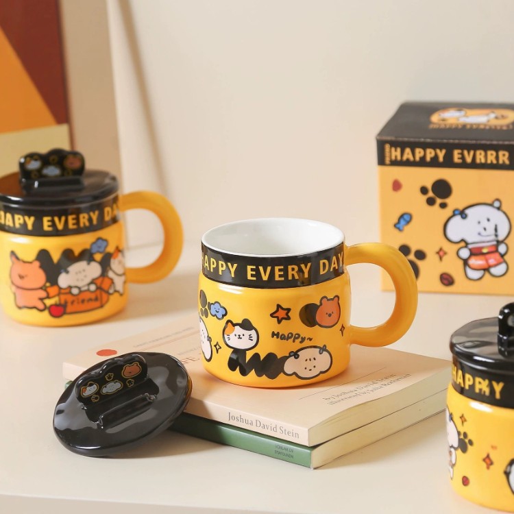 Graffiti de dibujos animados taza de cerámica con soporte de teléfono celular taza de desayuno de oficina de chicas taza de regalo de cumpleaños taza de agua