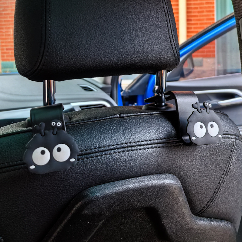 Gancho trasero del asiento del automóvil Dibujos animados lindo briquetas de carbón negro Gancho de almacenamiento trasero del automóvil Decoración del automóvil