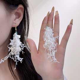 韩版镶钻圆片贝壳串珠流苏耳环超仙优雅淑女气质网红潮流耳饰配饰