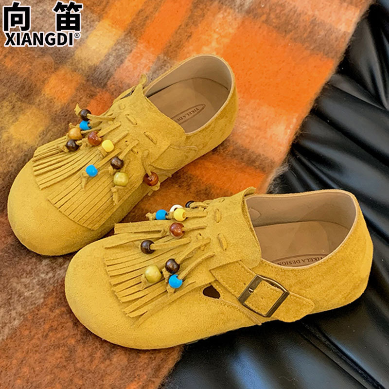 牛皮版软底勃肯鞋子女款袋鼠鞋2025秋季新款一脚蹬单鞋休闲豆豆鞋|undefined